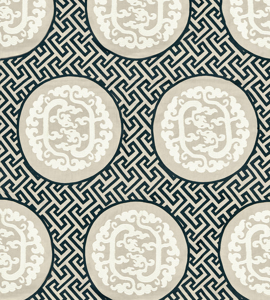 Purchase Scalamandre Fabric Pattern SC 000127215, Dragon'S Fret Embroidery Black & Tan 1