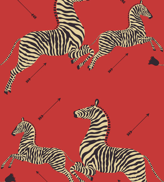 Purchase Scalamandre Wallpaper Item SCWP81388PS0001 pattern name Zebras | Removable color name Masai Red. 