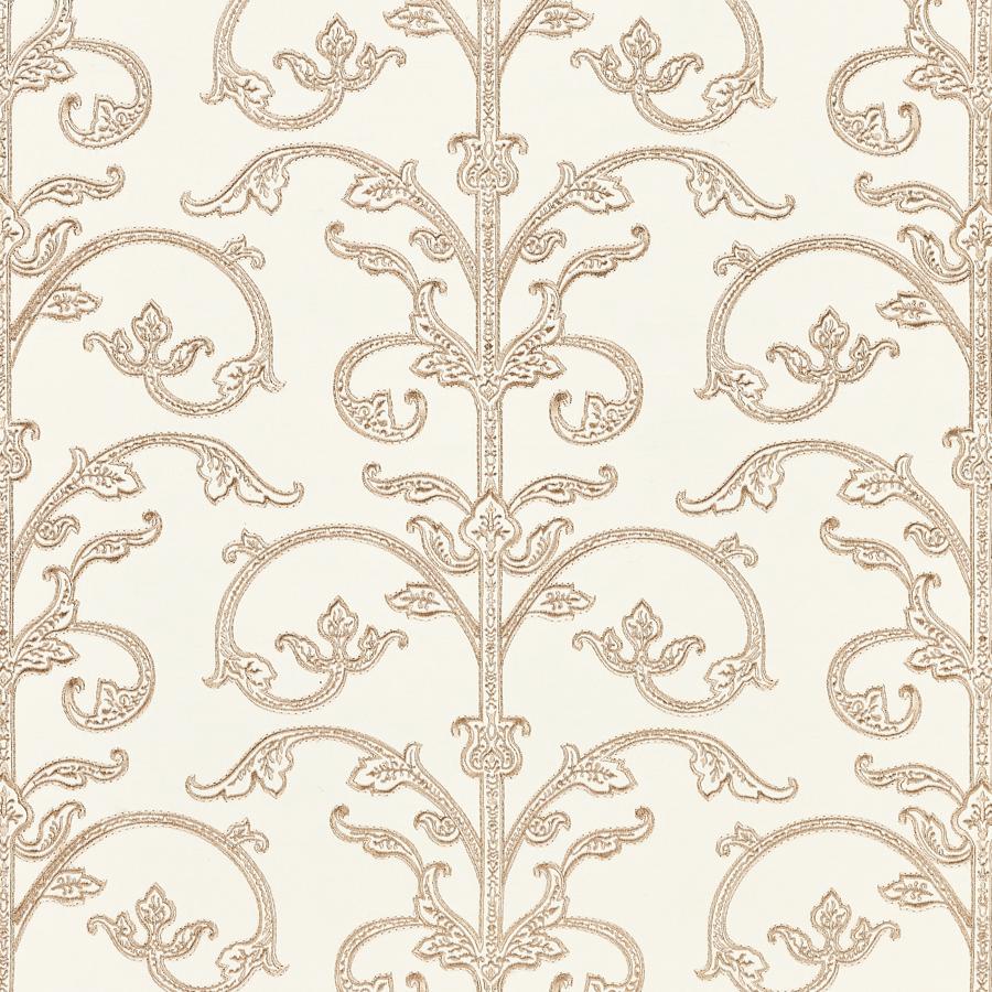 Purchase Scalamandre Wallpaper Item SC 0001WP88558 pattern name  Saxony Scroll Wallcovering color name Latte. 