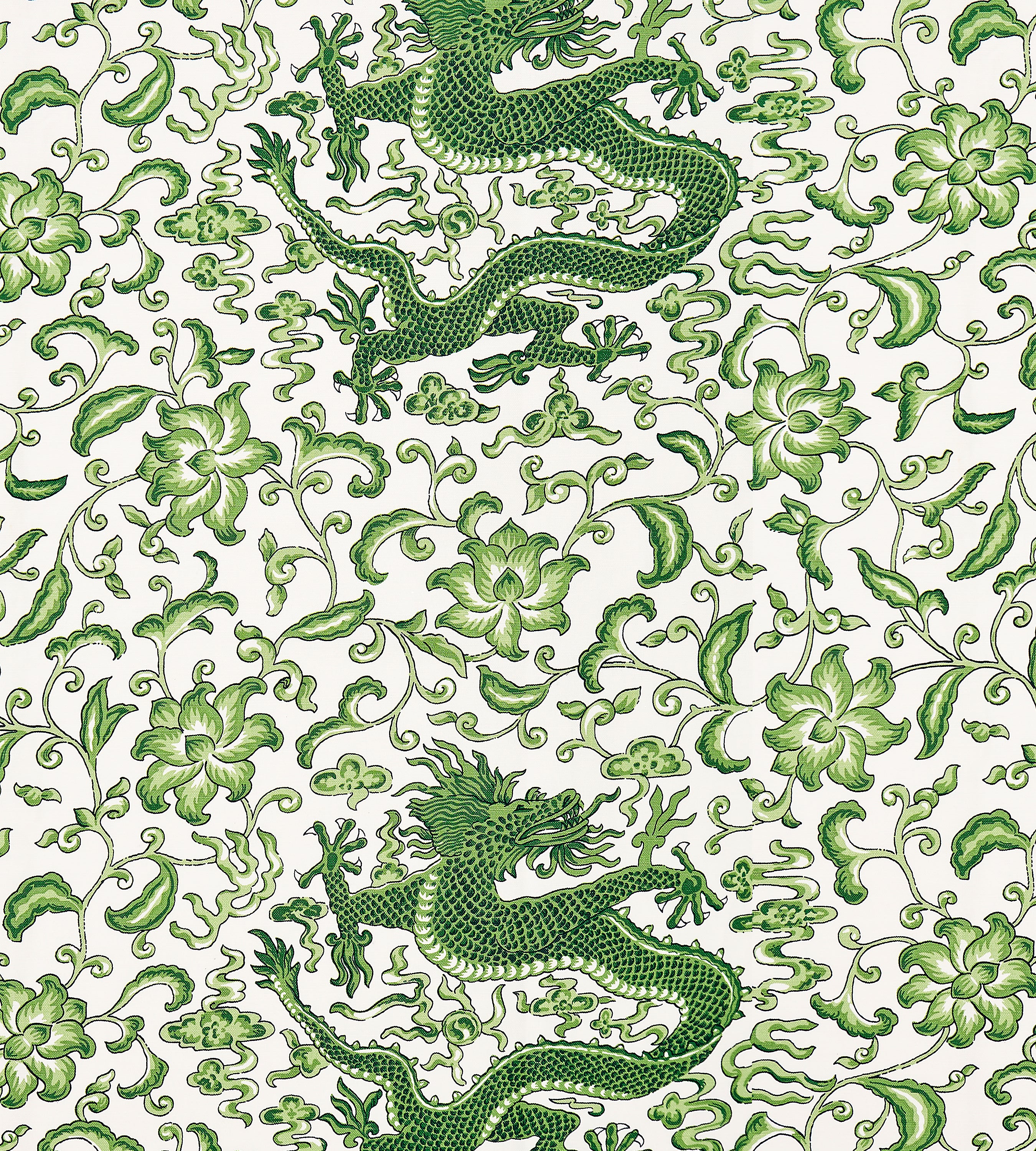 SC165580002 | Chi'En Dragon Linen Print, Jade - Scalamandre Fabric