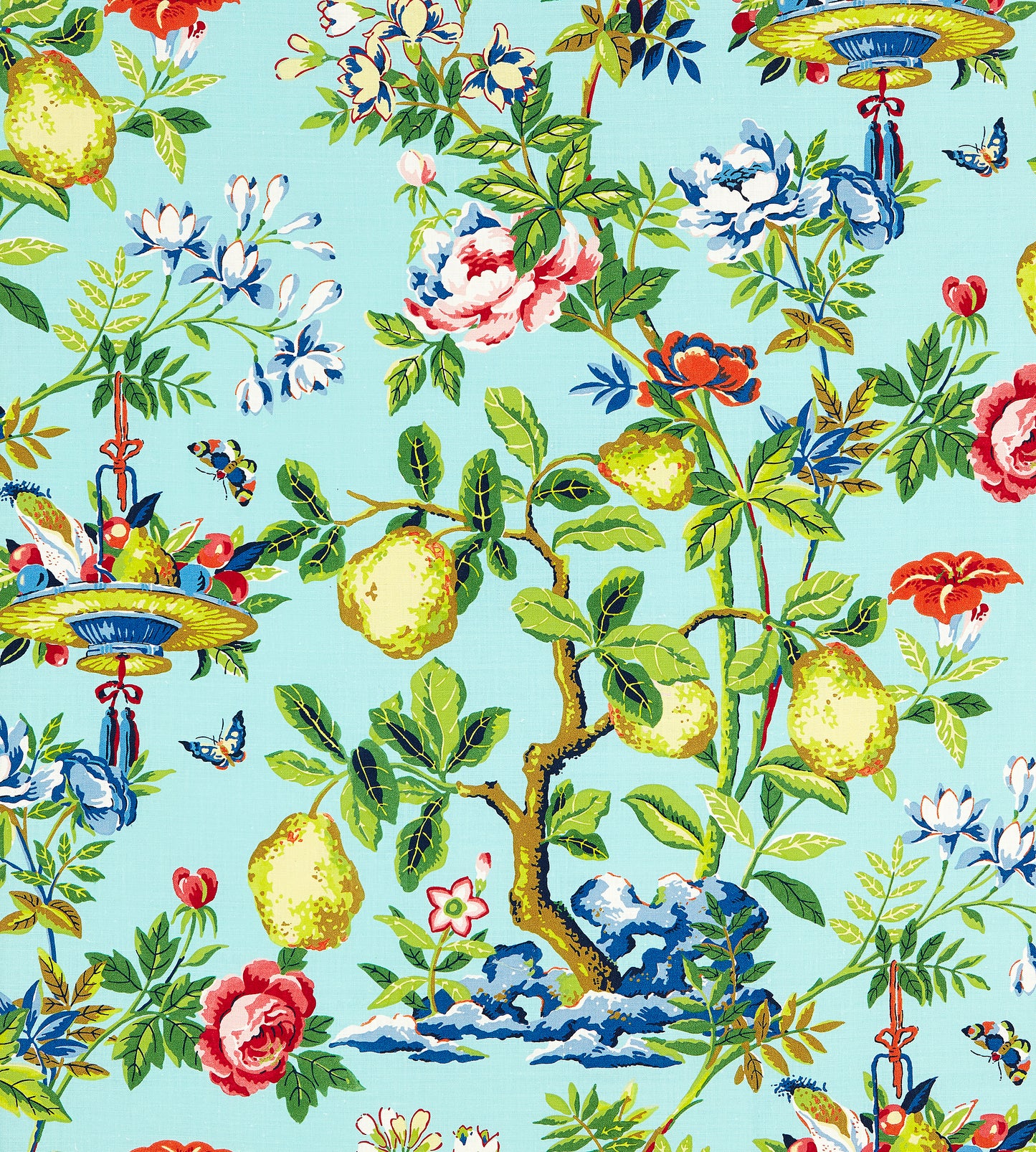Purchase Scalamandre Fabric Item# SC 000216583, Shantung Garden Cotton Print Aquamarine 1