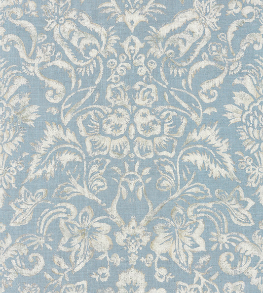 Purchase Scalamandre Fabric Product# SC 000216598, Mansfield Damask Print Bluestone & Silver 1