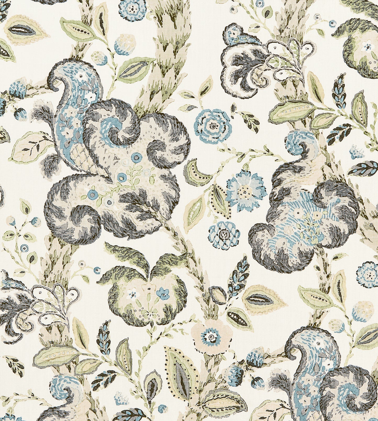 Purchase Scalamandre Fabric Pattern number SC 000216603, Cumbria Hand Block Print Smoke On Ivory 1