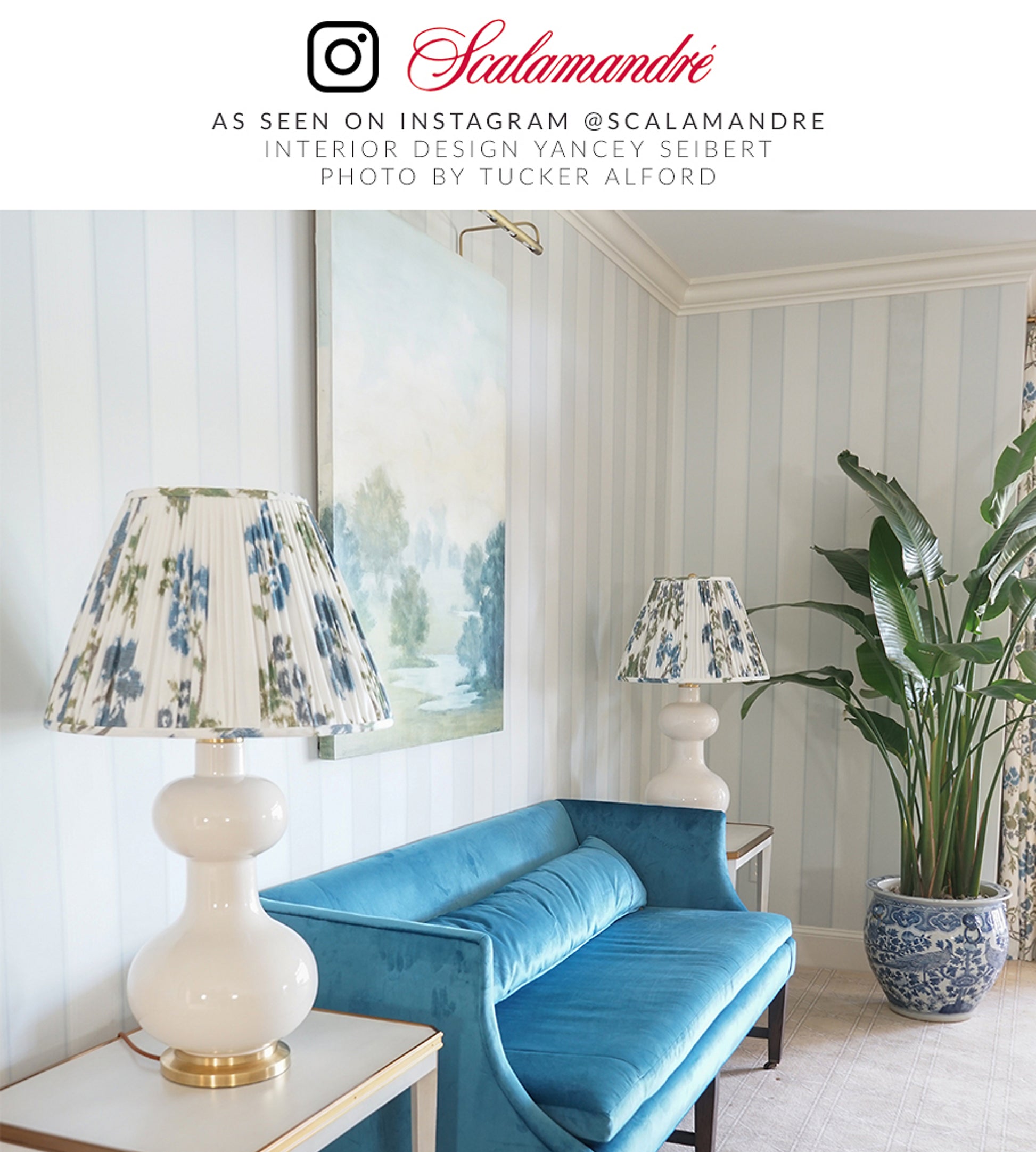 Purchase Scalamandre Fabric Product SC 000216611, Kew Gardens Warp Print Blues On Ivory 2