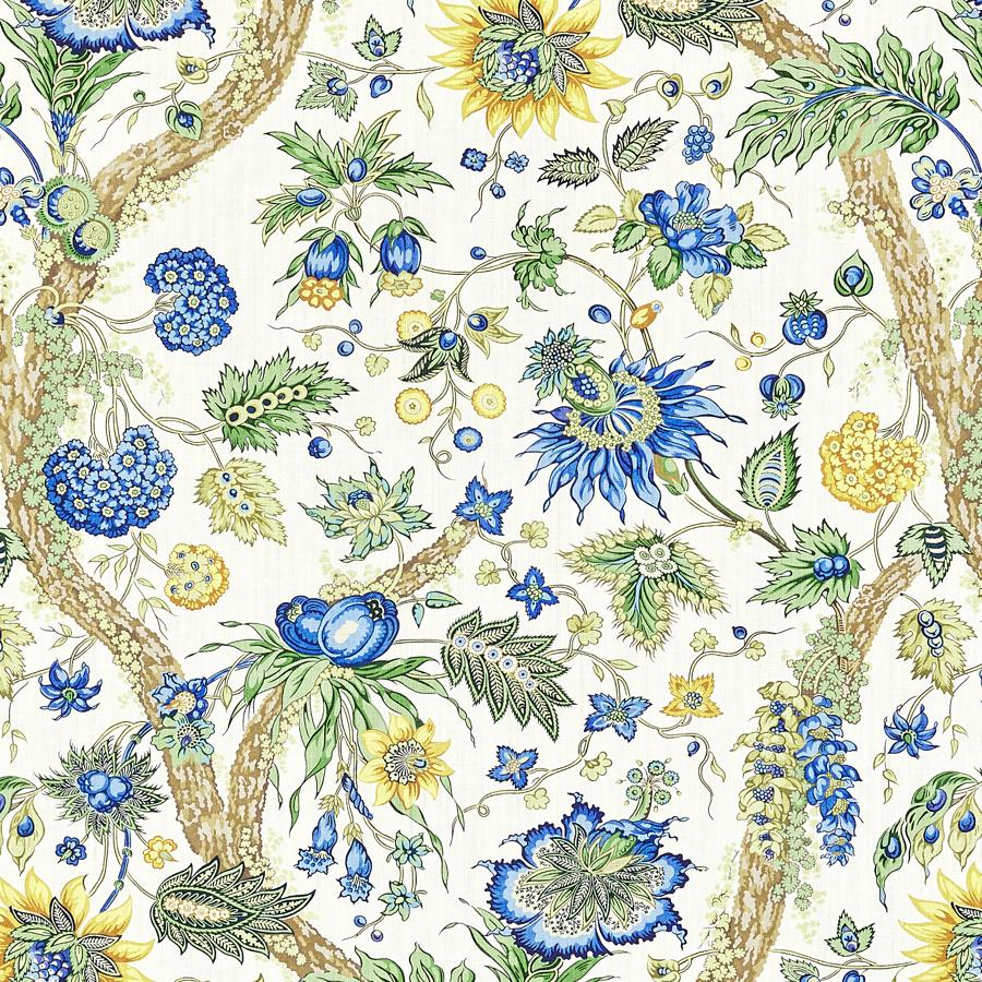 Purchase Scalamandre Fabric Pattern number SC 000216647, Fleurs Tropicales Blue And Gold 1