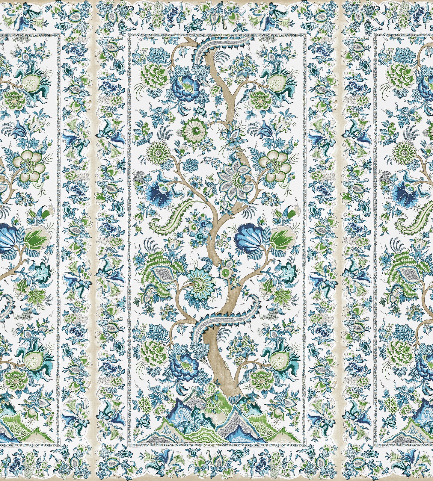 Purchase Scalamandre Wallpaper Item SC 0002WP88567 pattern name  Metropolitan Palampore - Mural color name Aegean. 