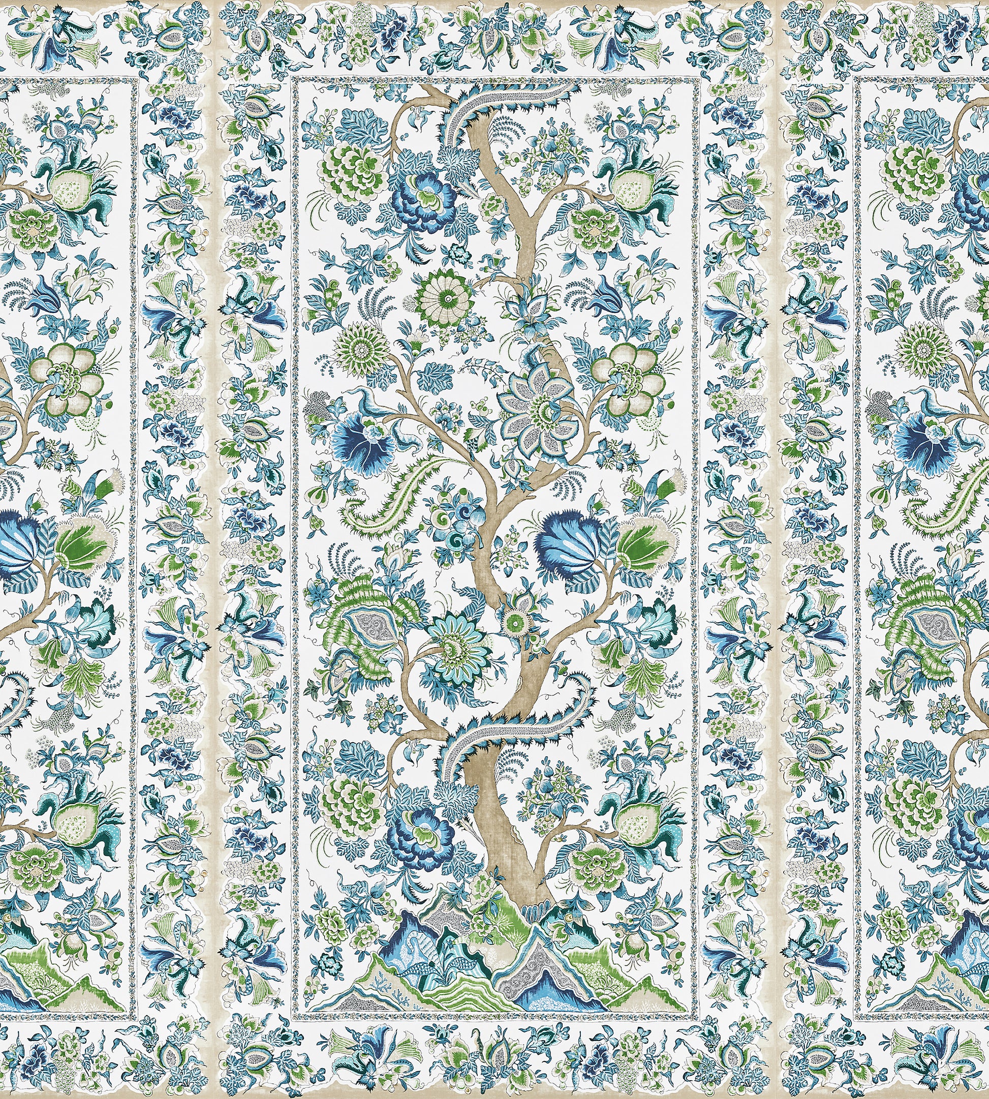 Purchase Scalamandre Wallpaper Item SC 0002WP88567 pattern name  Metropolitan Palampore - Mural color name Aegean. 