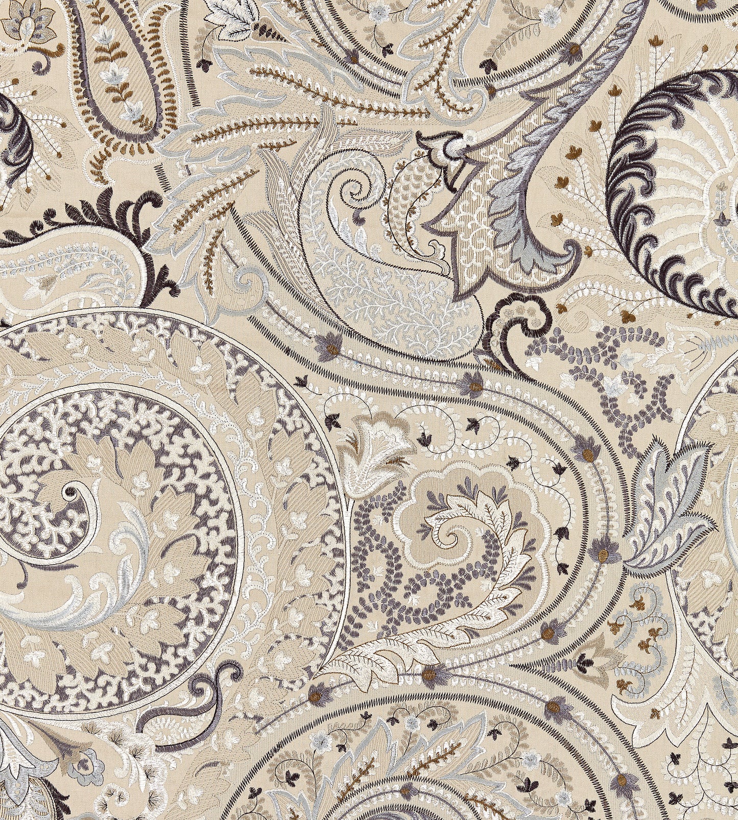 Purchase Scalamandre Fabric Item SC 000327124, Malabar Paisley Embroidery Flax 1