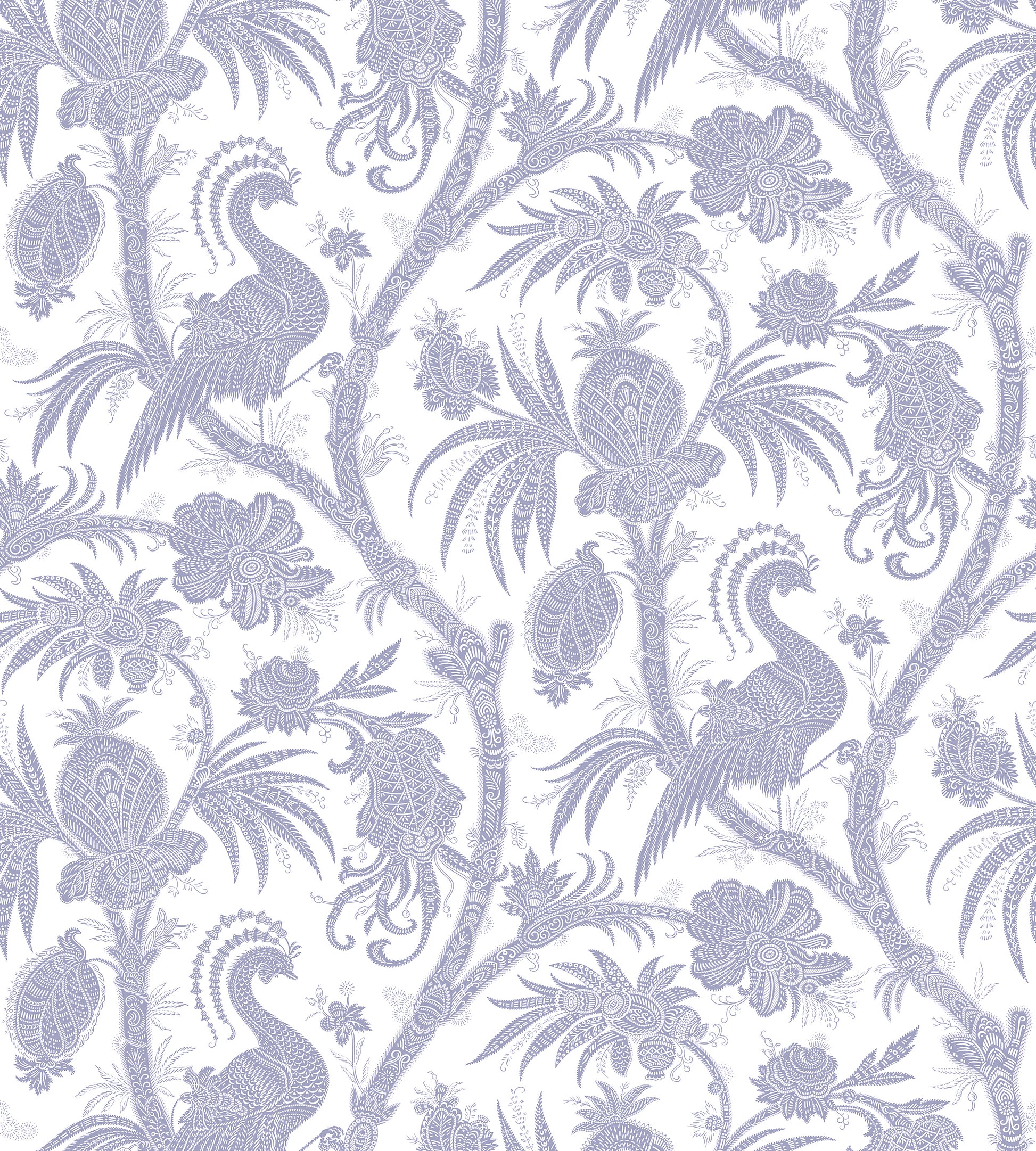 Purchase Scalamandre Wallpaper SKU SCWP88355D0003 pattern name Balinese Peacock color name Lavender. 