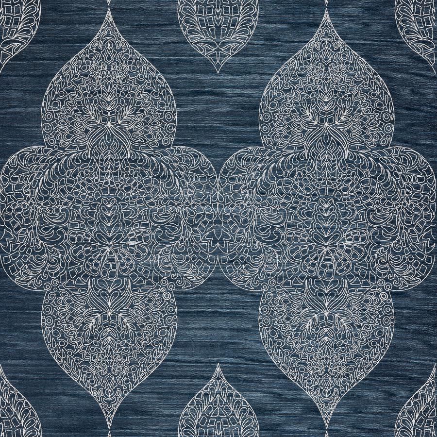 Purchase Scalamandre Wallpaper Pattern SC 0003WP88555 pattern name  Taj Embroidered Sisal color name Indigo. 