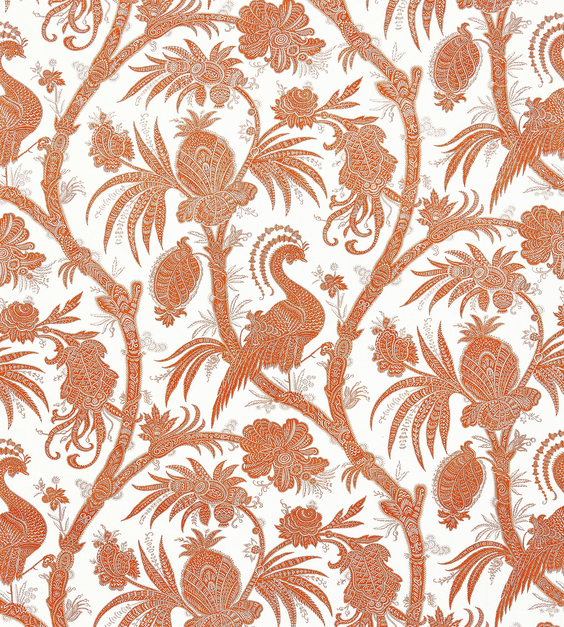 Purchase Scalamandre Fabric Pattern number SC 000416575, Balinese Peacock Linen Print Mandarin 1