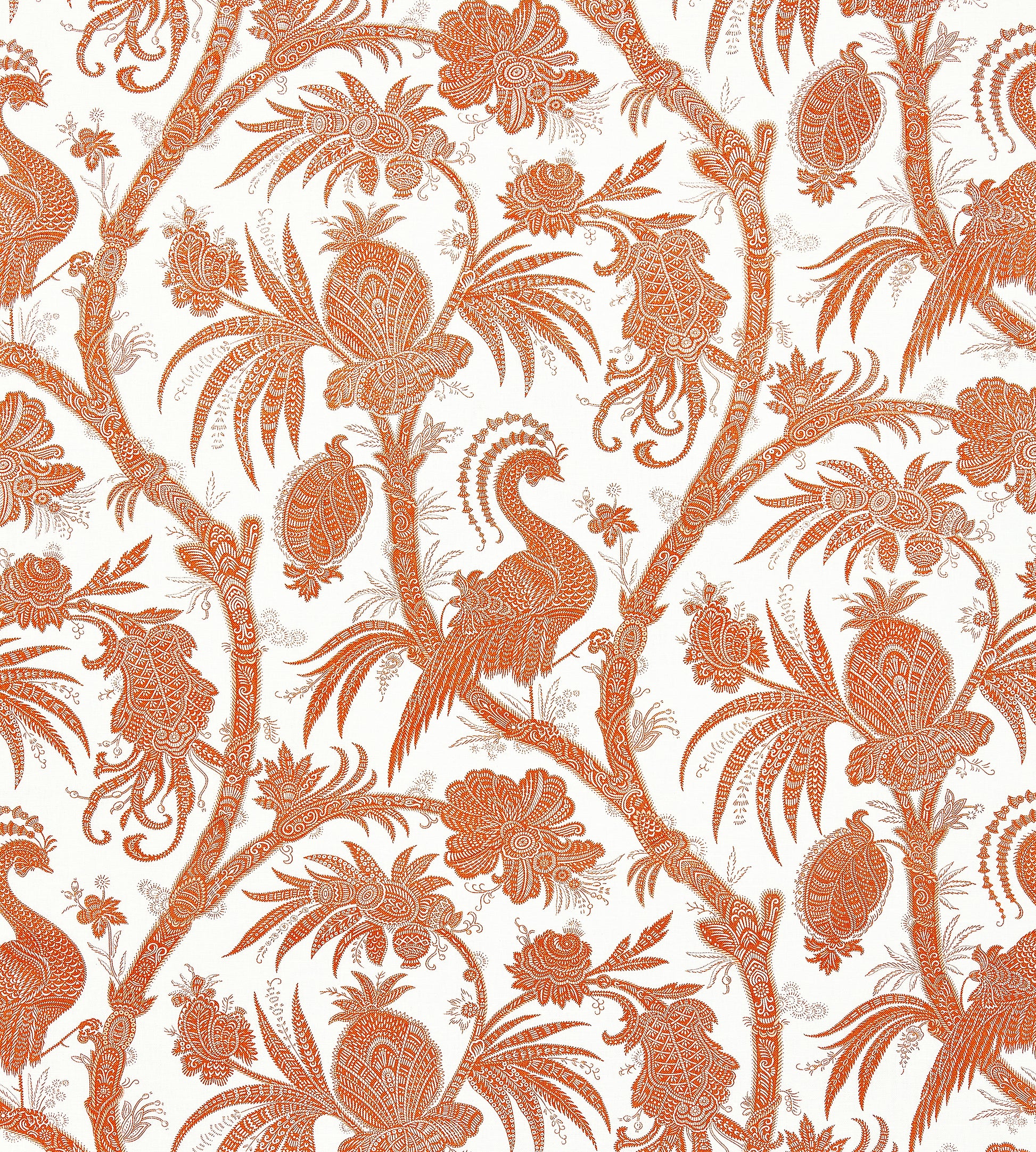 Purchase Scalamandre Fabric Pattern number SC 000416575, Balinese Peacock Linen Print Mandarin 1
