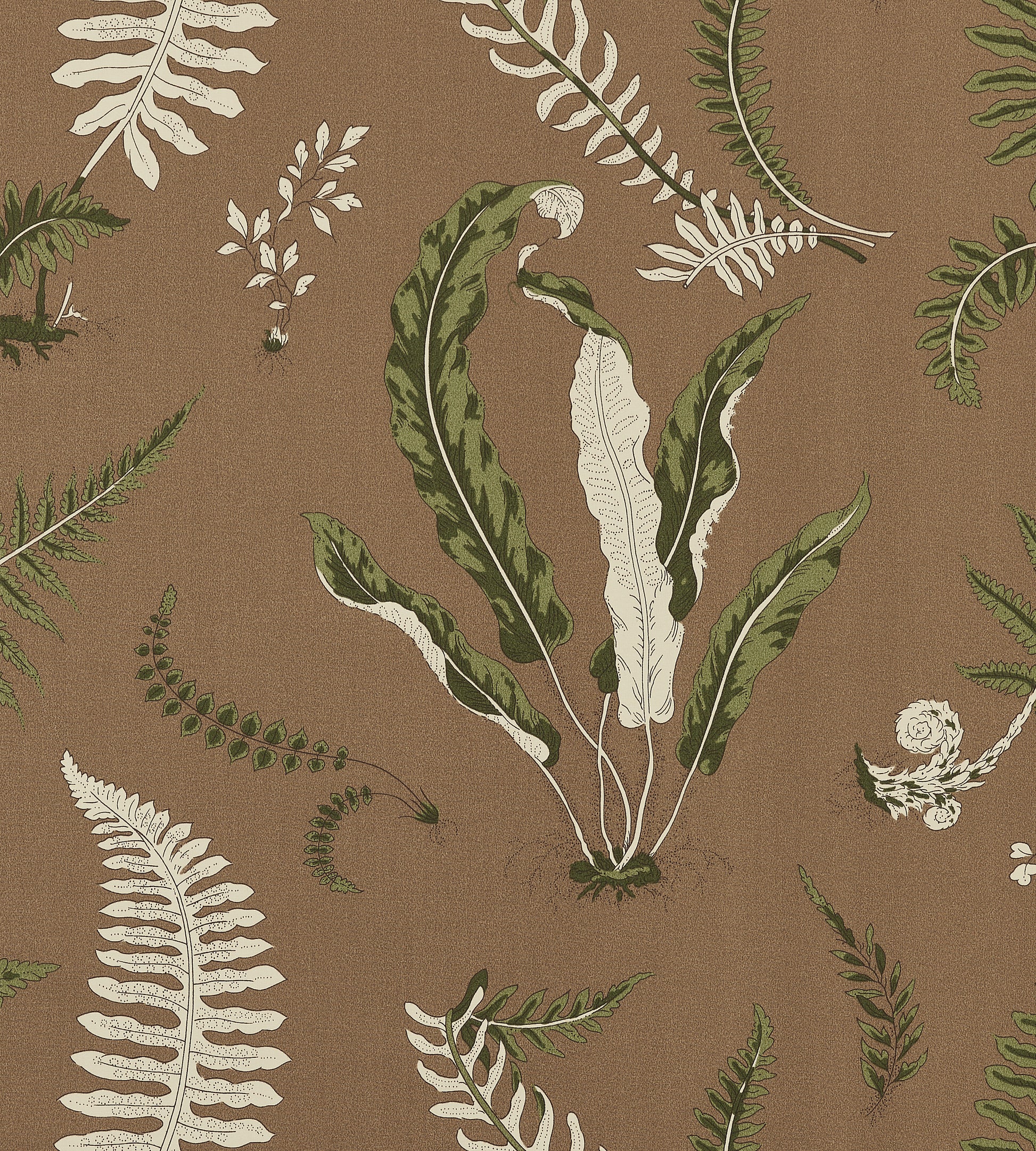 Purchase Scalamandre Fabric Item# SC 000516425, Elsie De Wolfe - Outdoor Greens On Brown 1