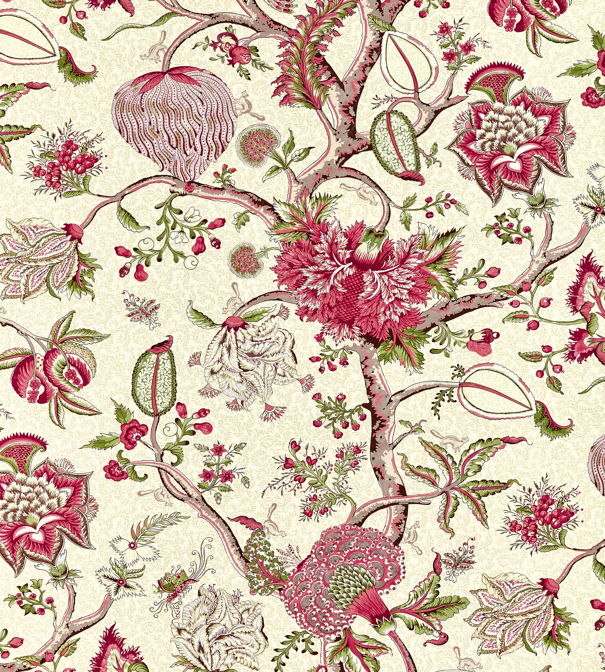 Purchase Scalamandre Fabric Pattern SC 000516430, Pondicherry Cotton Print Turkey Red On Lime 1