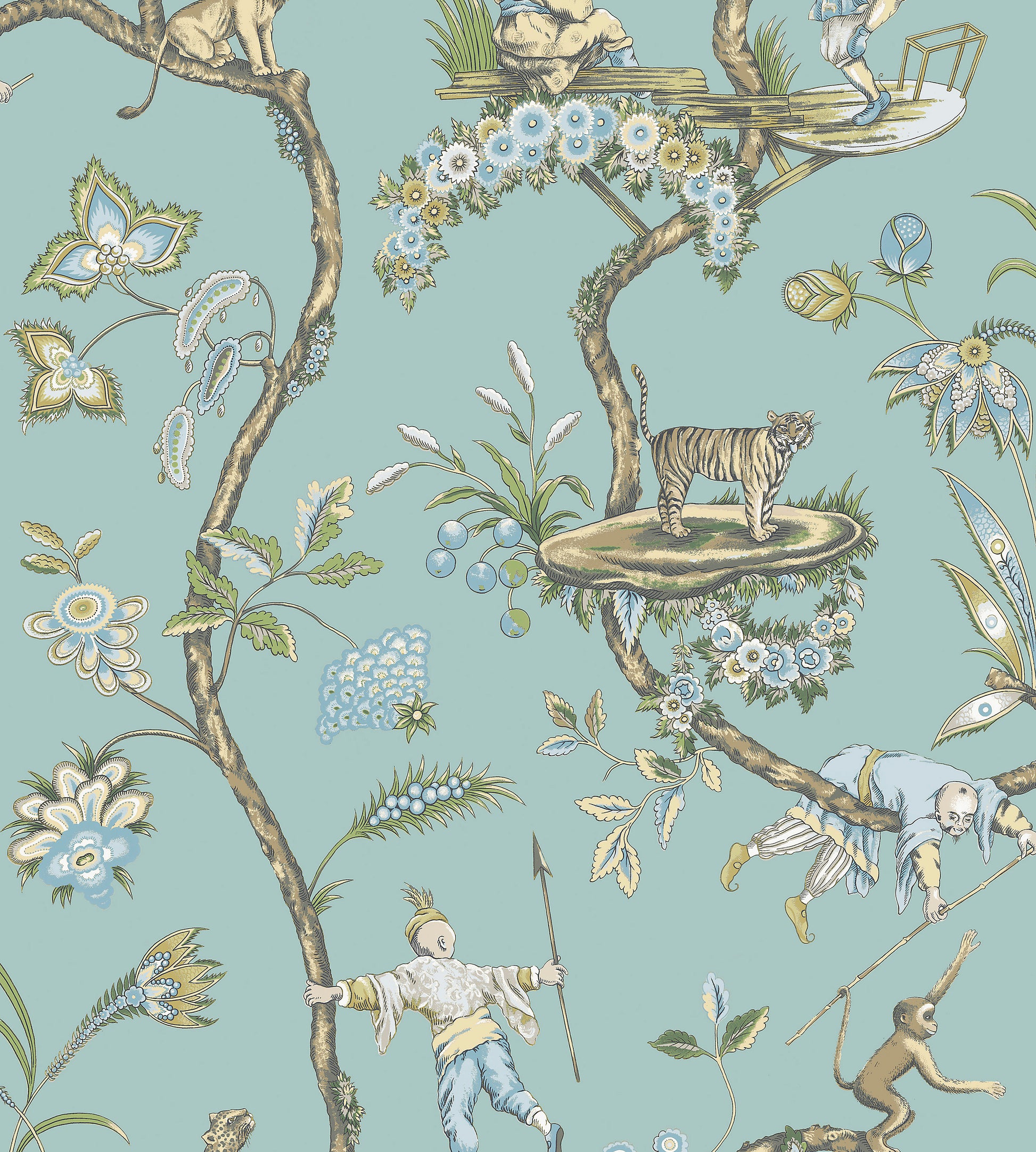 Purchase Scalamandre Wallpaper SKU SCWP81547PS0006 pattern name Chinoise Exotique | Removable color name Robin'S Egg. 