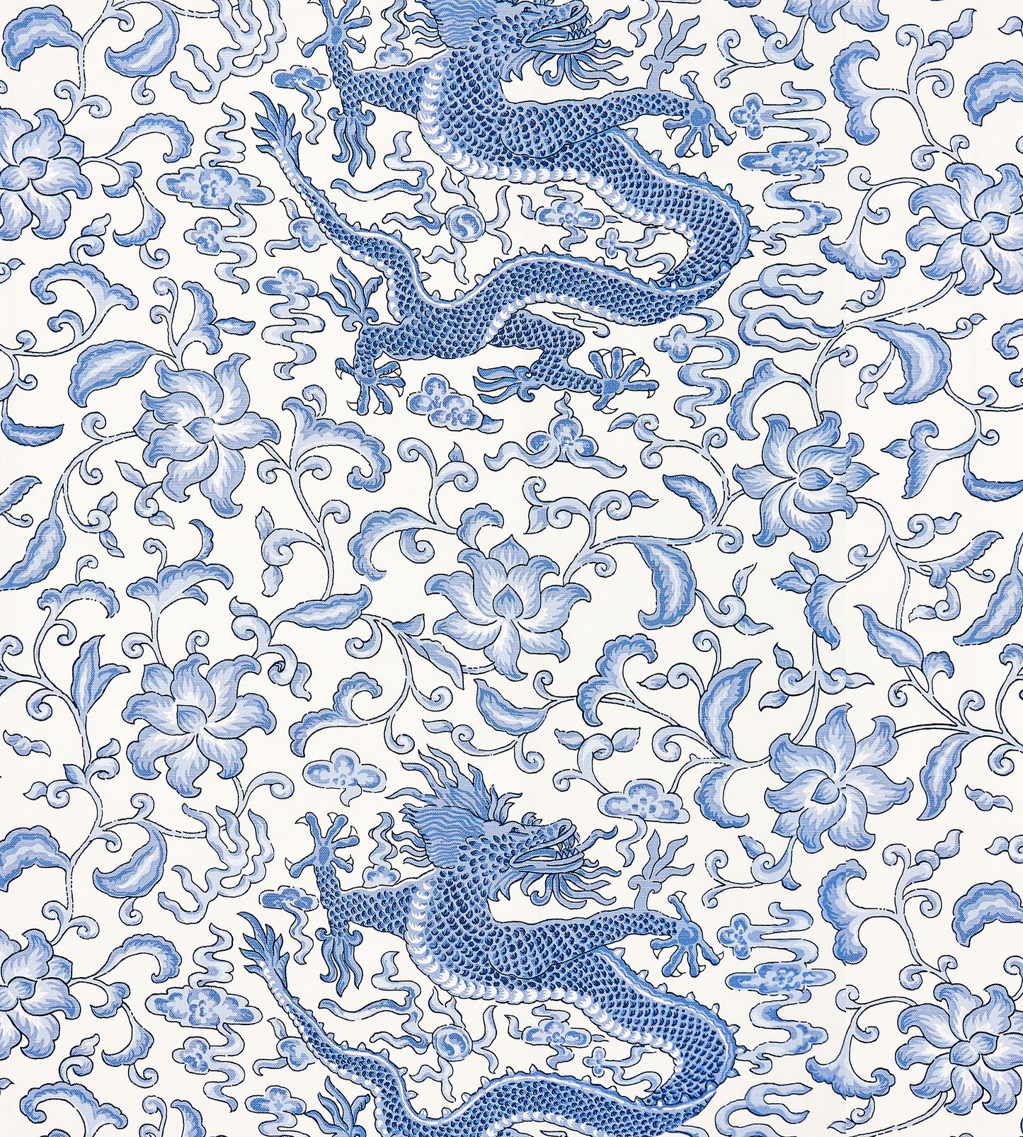 Purchase Scalamandre Fabric Pattern SC 000716558, Chi'En Dragon Linen Print Hyacinth Blue 1