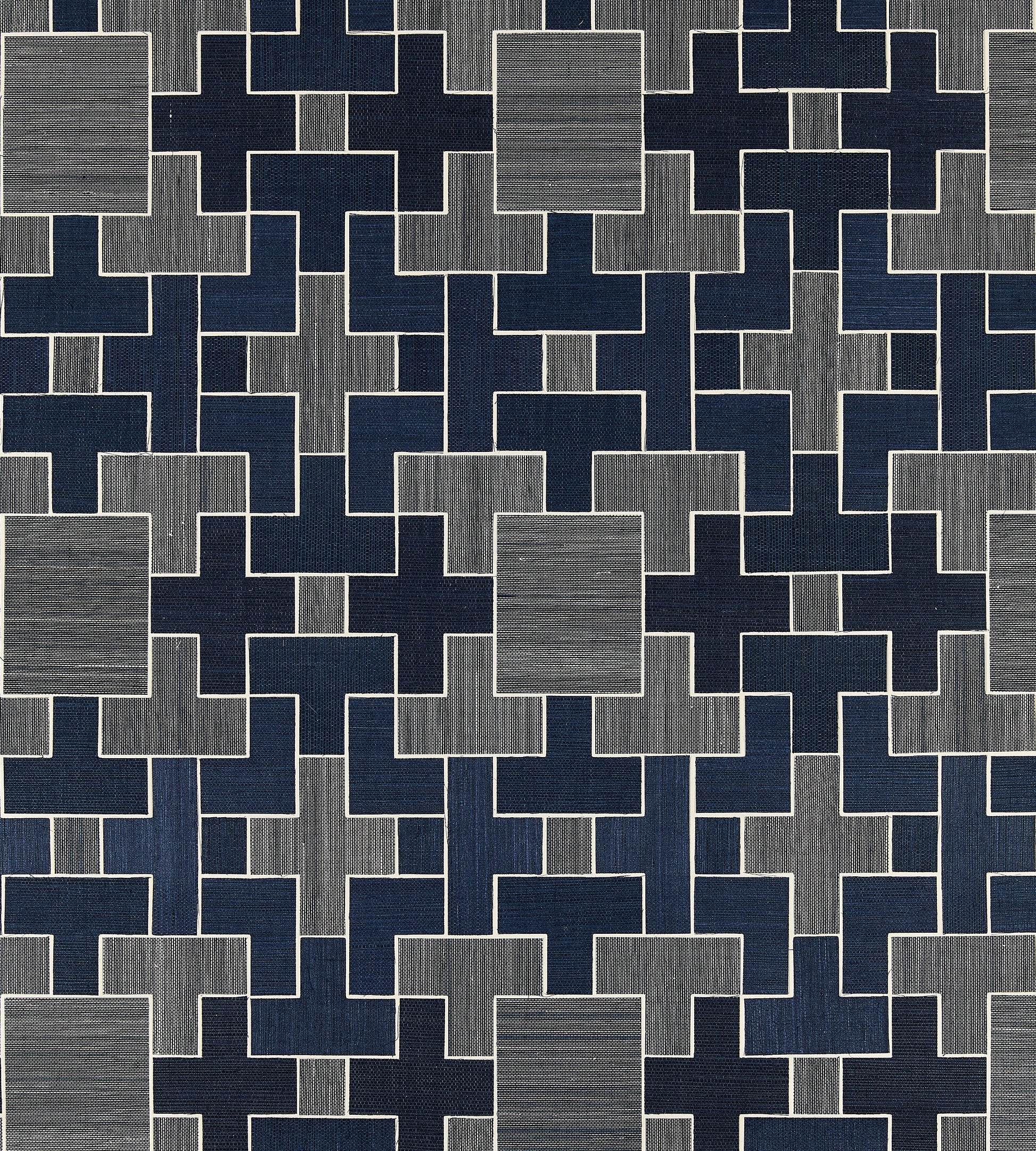 Select Scalamandre Wallpaper Pattern Sc 0004Wp88471 Name Allegro - Sisal Evening Blue Fretwork Wallpaper