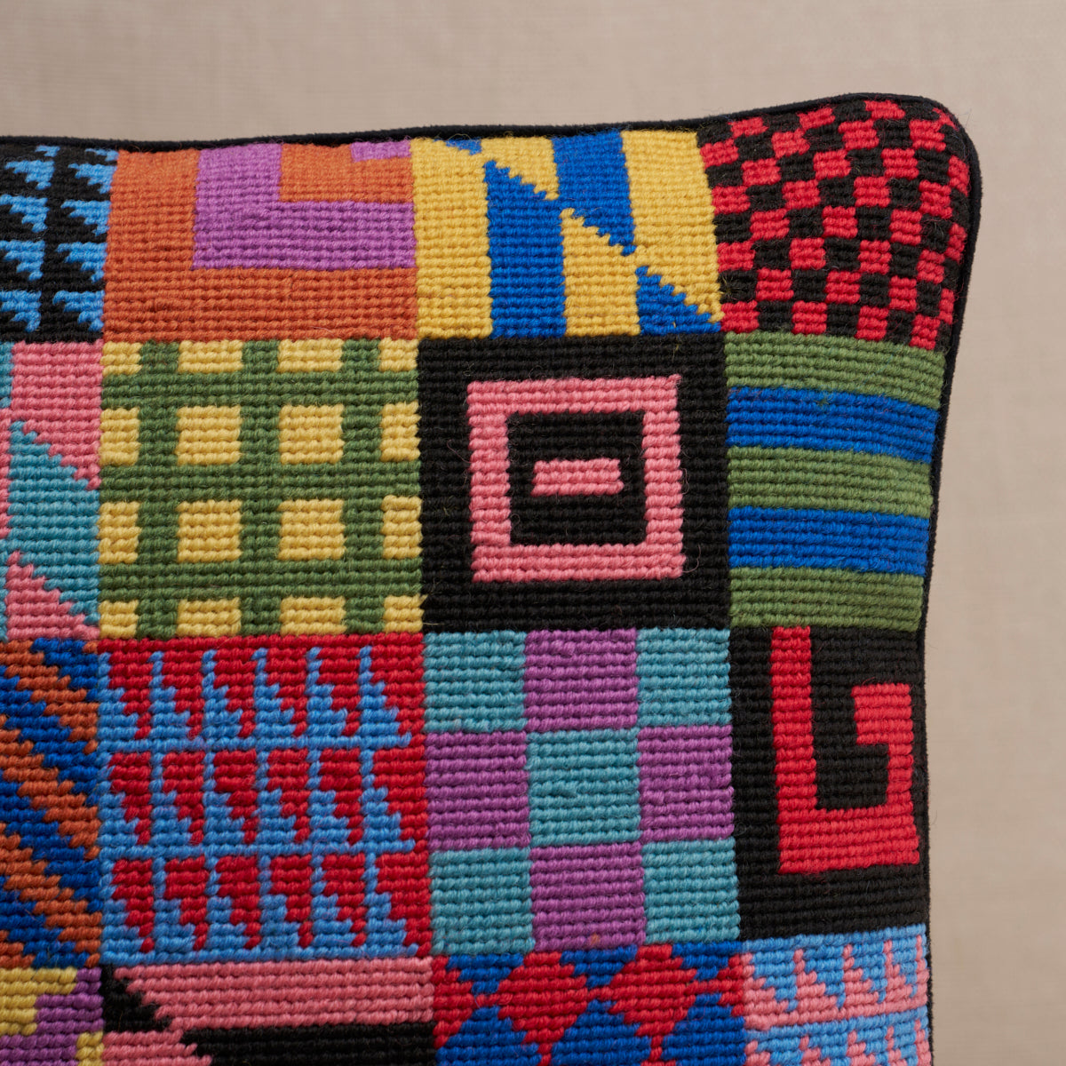 Purchase So0002703 | Graphic Blocks Needlepoint Pillow, Multi - Schumacher Pillows