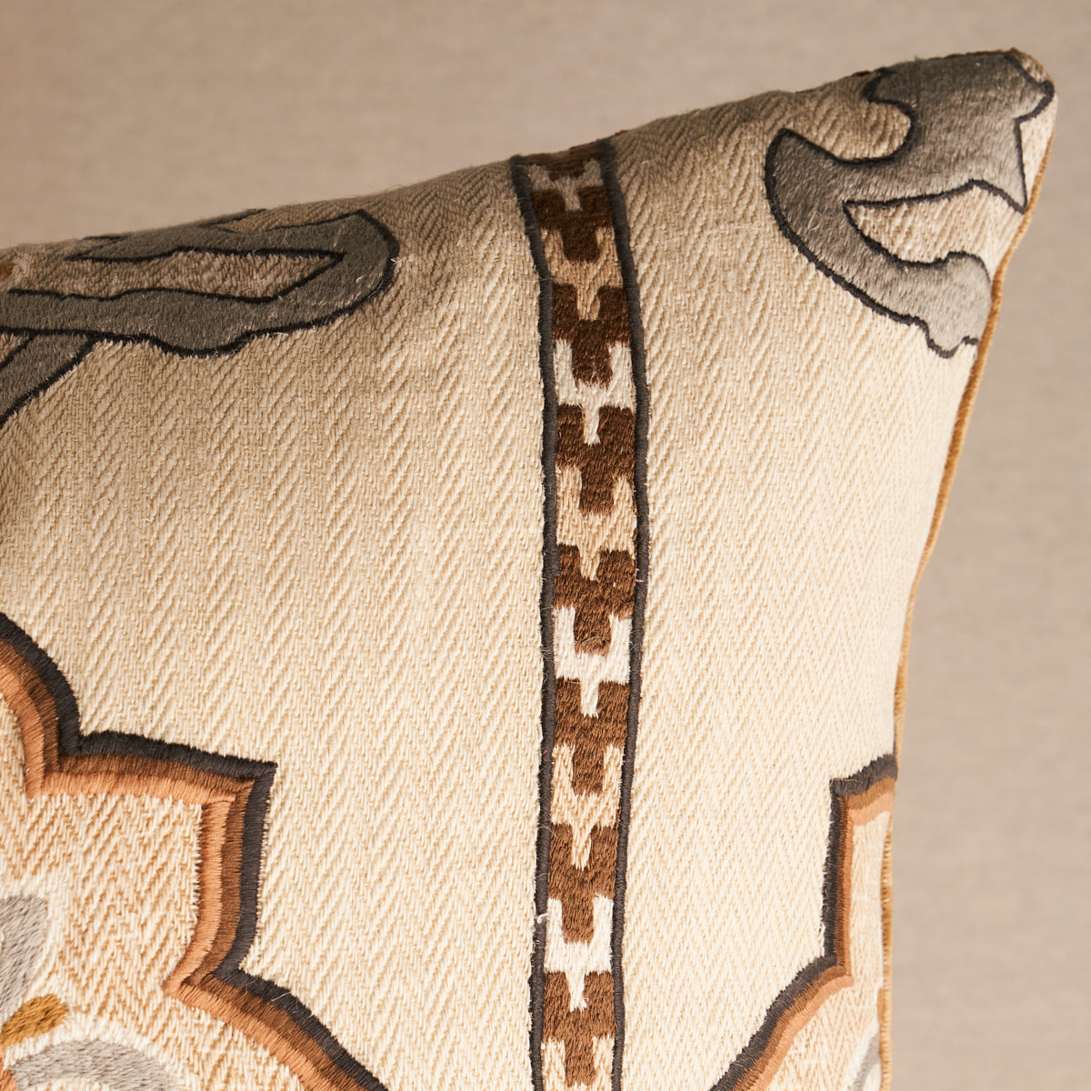 Purchase So17518206 | Temara Embroidered Print Pillow, Natural - Schumacher Pillows