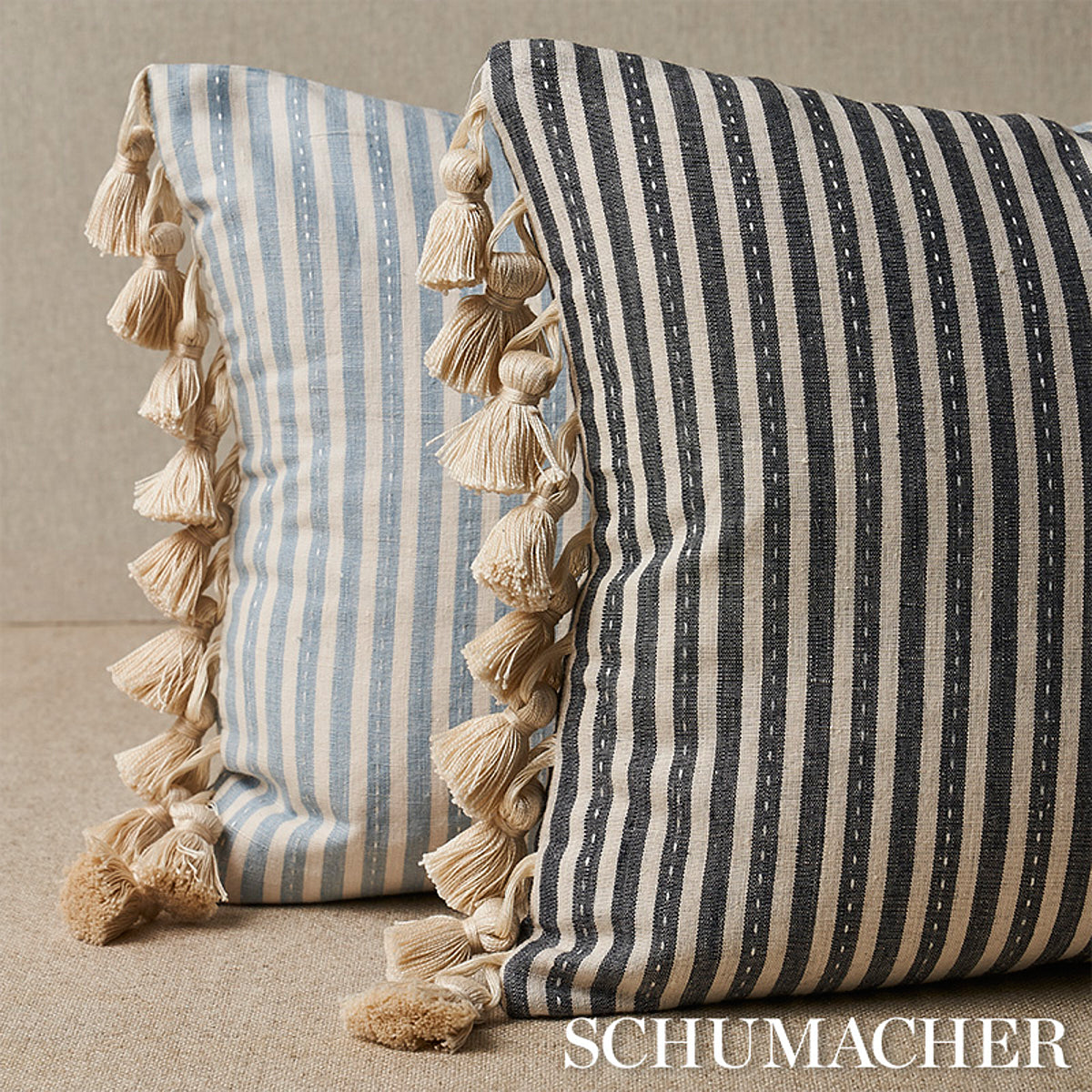 Purchase So18059013 | Mathis Ticking Stripe Pillow, Sky - Schumacher Pillows