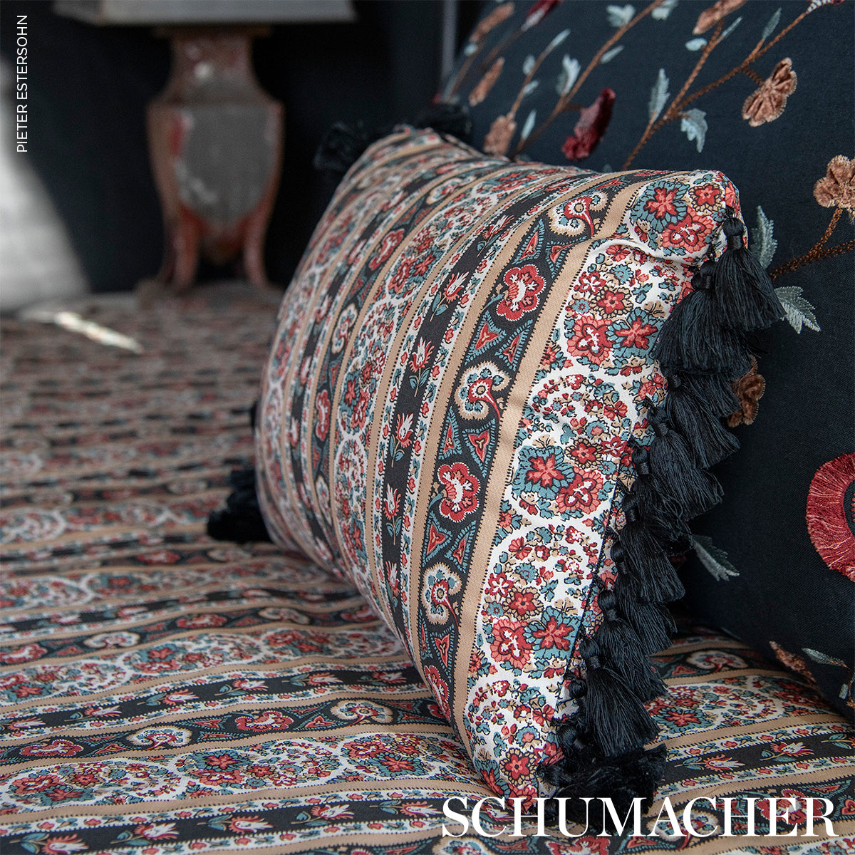 Purchase So18175013 | Ines Paisley Pillow, Rouge & Noir - Schumacher Pillows