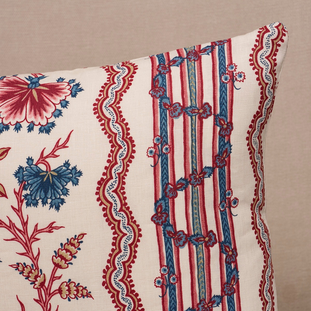 Purchase So18271015 | Parvati Floral Stripe Pillow, Vermillion - Schumacher Pillows