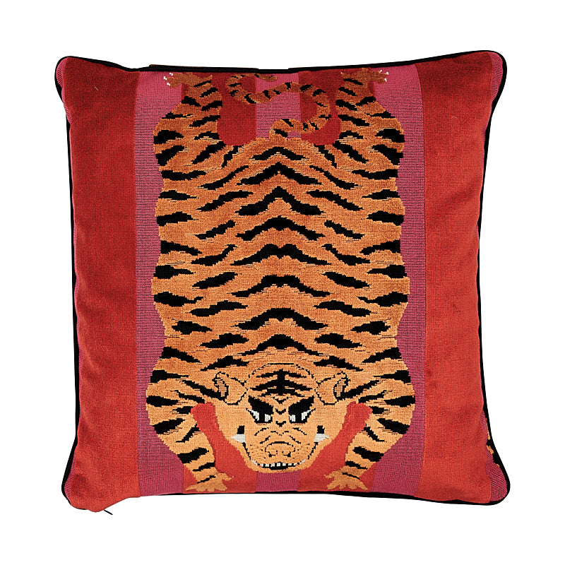 Purchase So7723104 | Jokhang Tiger Velvet Pillow, Red & Pink - Schumacher Pillows