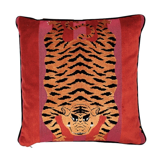 Purchase So7723104 | Jokhang Tiger Velvet Pillow, Red & Pink - Schumacher Pillows