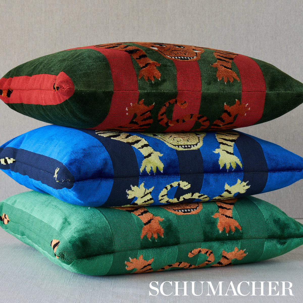 Purchase So7723404 | Jokhang Tiger Velvet Pillow, Blue - Schumacher Pillows