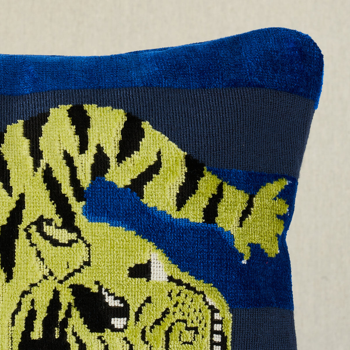 Purchase So7723415 | Jokhang Tiger Velvet Pillow, Blue - Schumacher Pillows