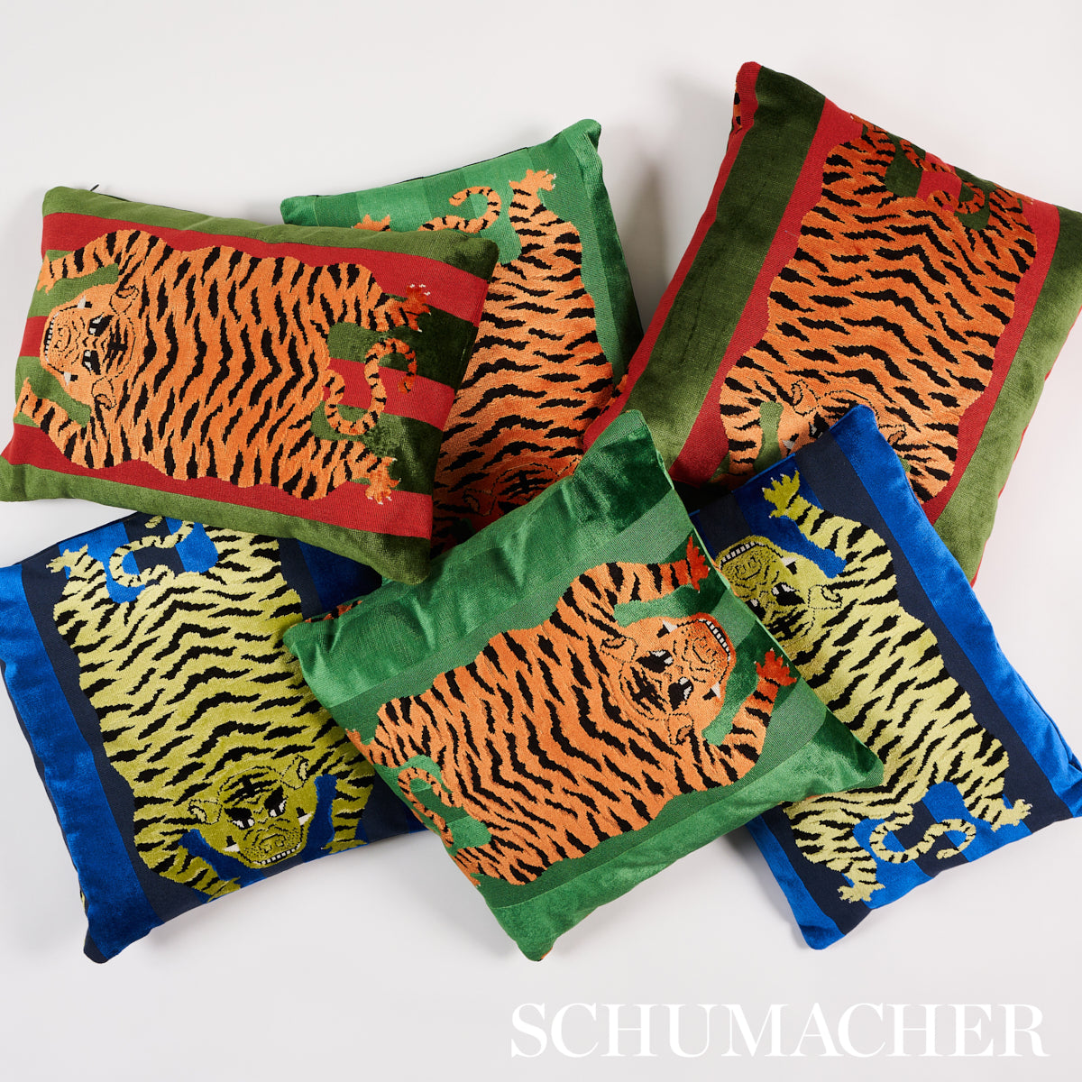 Purchase So7723415 | Jokhang Tiger Velvet Pillow, Blue - Schumacher Pillows