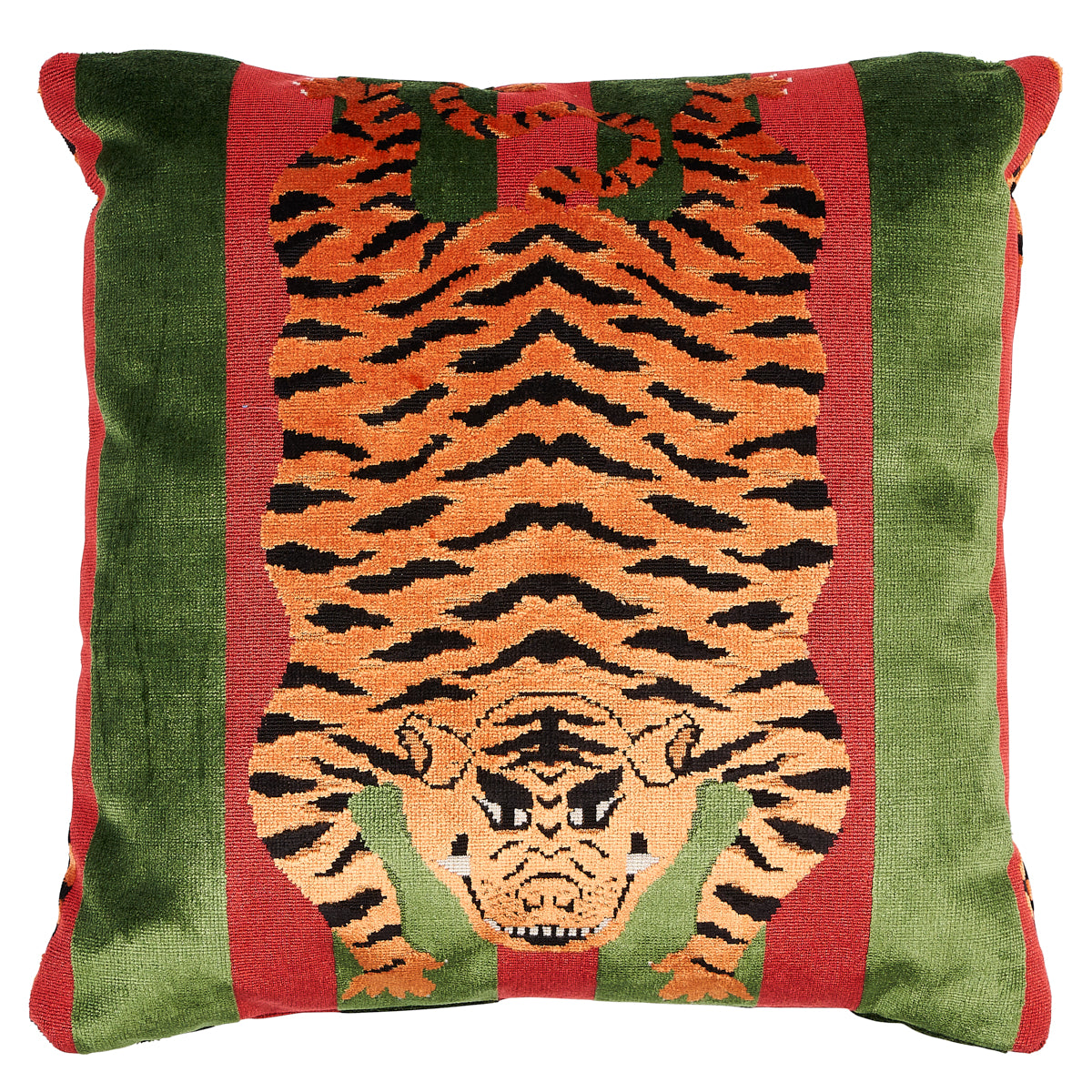 Purchase So7723504 | Jokhang Tiger Velvet Pillow, Red & Green - Schumacher Pillows
