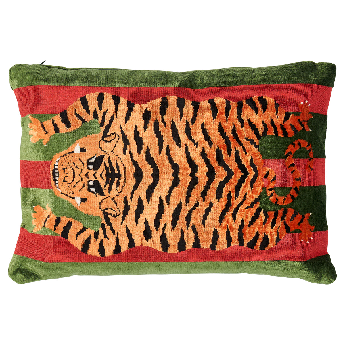 Purchase So7723515 | Jokhang Tiger Velvet Pillow, Red & Green - Schumacher Pillows
