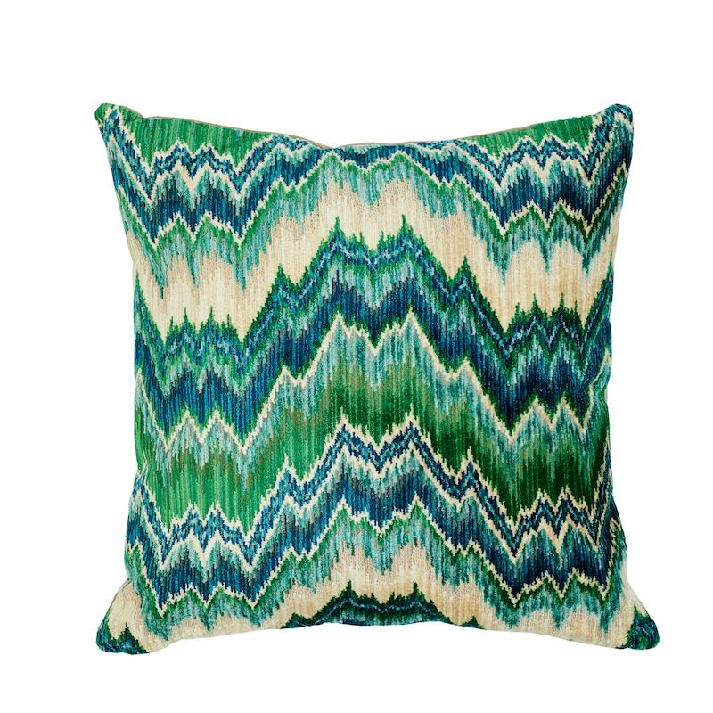 So7879106 | Bezique Flamestitch 22" Pillow, Blue and Green - Schumacher Pillows