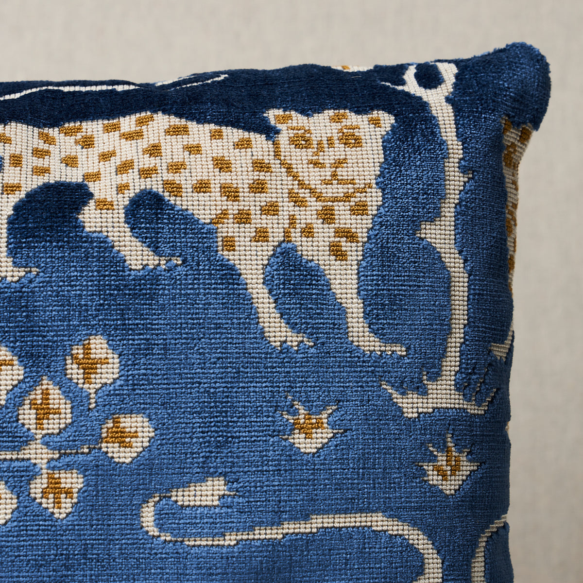 Purchase So8008212 | Woodland Leopard Velvet Pillow, Sapphire - Schumacher Pillows