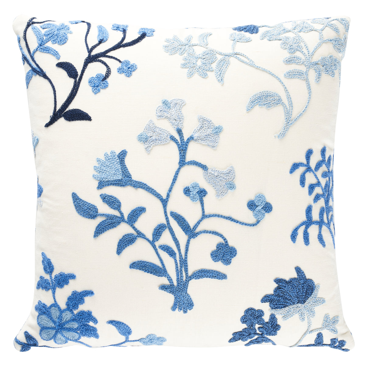Purchase So814310102 | Raleigh Crewel Embroidery Pillow A, Cornflower - Schumacher Pillows