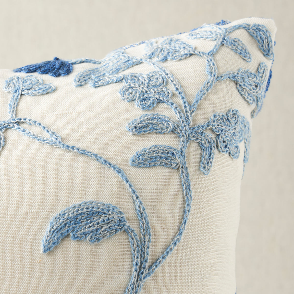 Purchase So814310102 | Raleigh Crewel Embroidery Pillow A, Cornflower - Schumacher Pillows