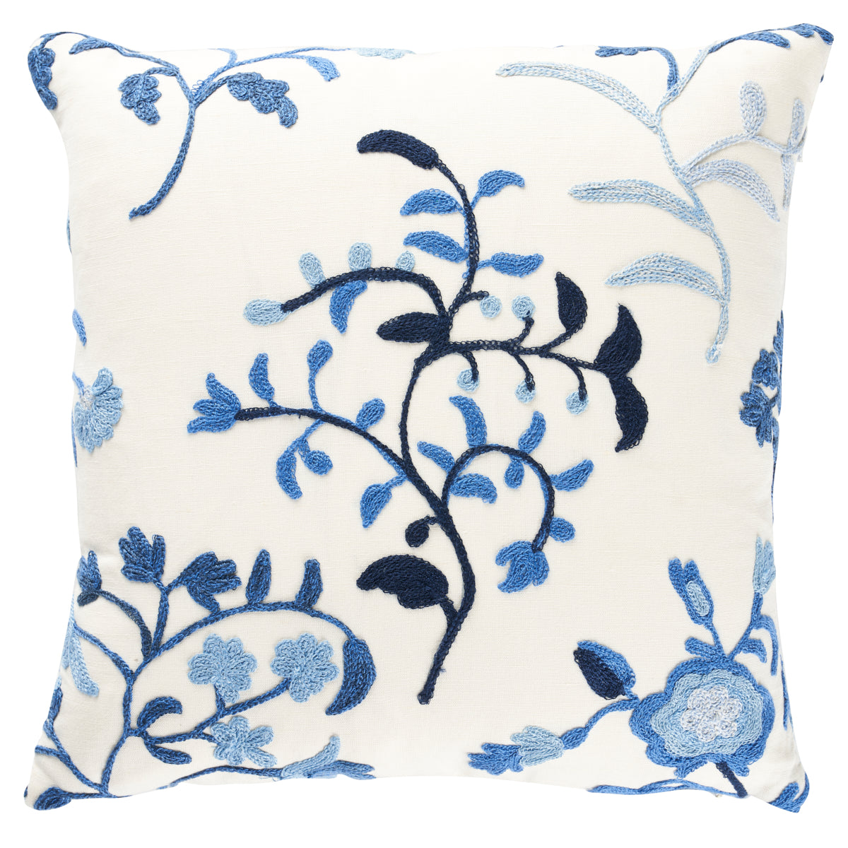 Purchase So814310202 | Raleigh Crewel Embroidery Pillow B, Cornflower - Schumacher Pillows