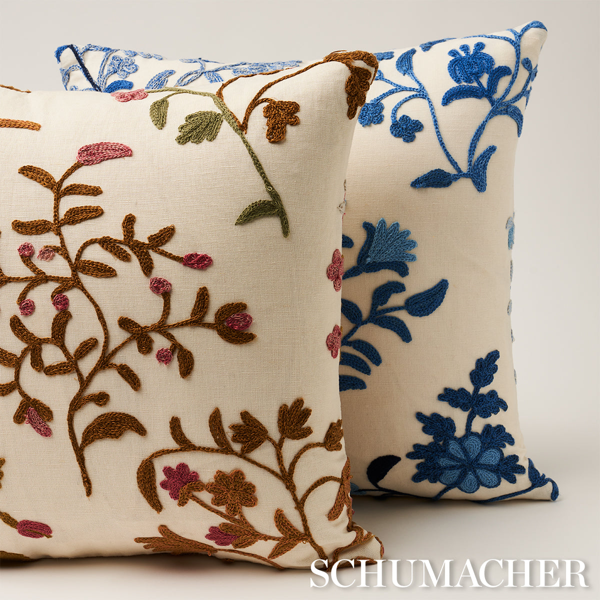 Purchase So814310202 | Raleigh Crewel Embroidery Pillow B, Cornflower - Schumacher Pillows