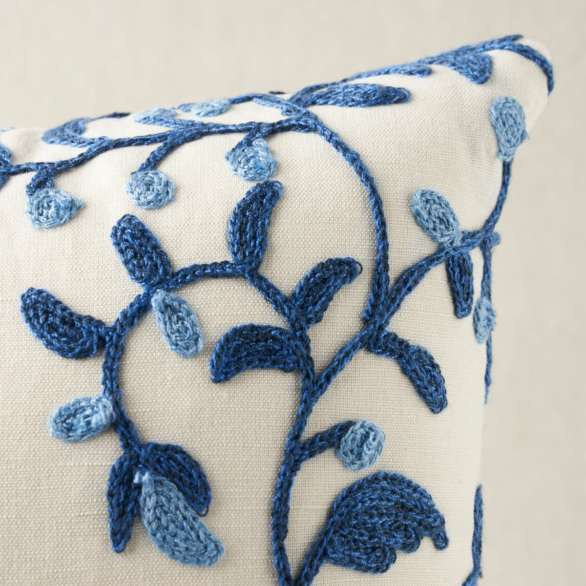 Purchase So814310302 | Raleigh Crewel Embroidery Pillow C, Cornflower - Schumacher Pillows