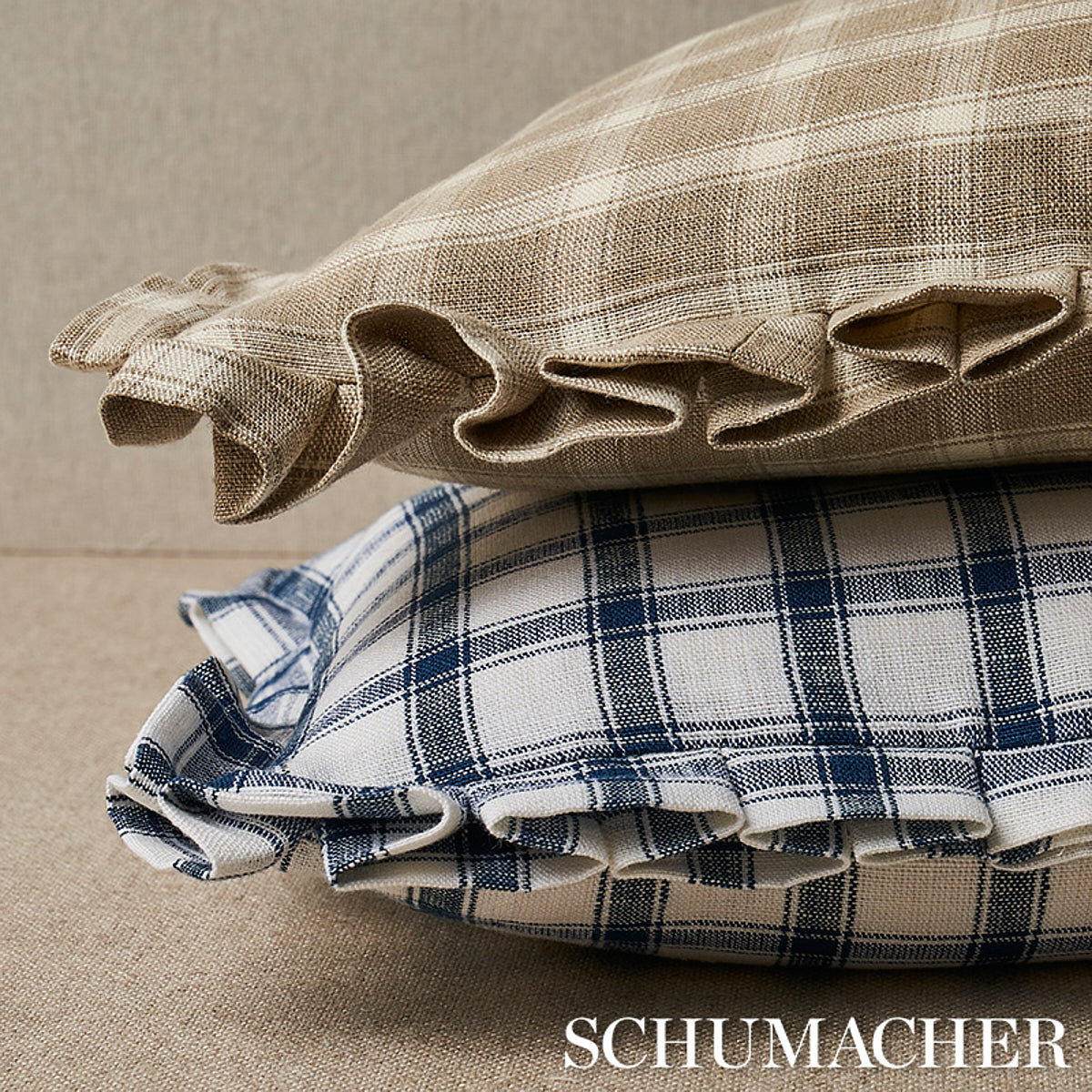 Purchase So8145314 | Crawford Check Pillow, Flax - Schumacher Pillows