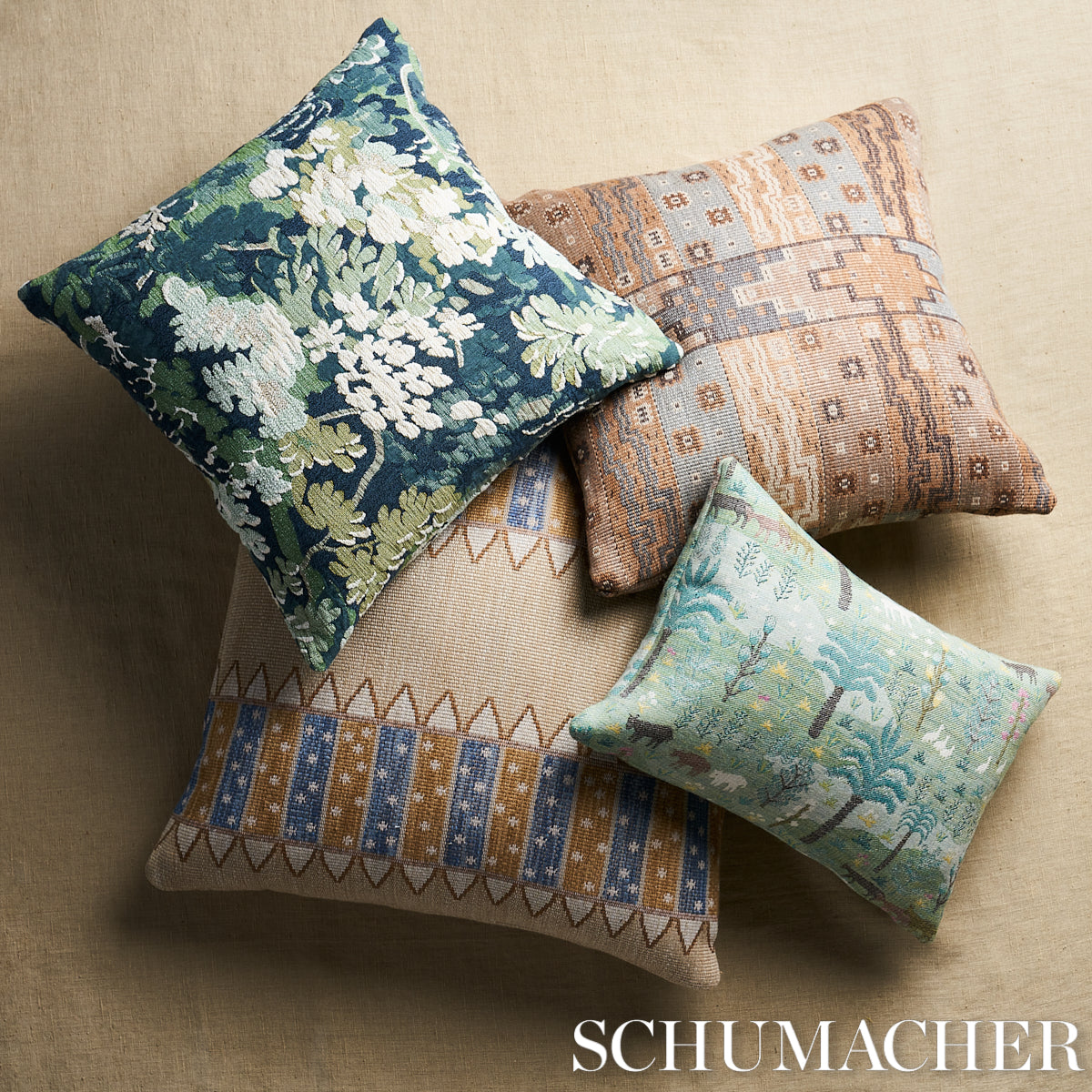 Purchase So8196015 | Las Colinas Scenic Tapestry Pillow, Green - Schumacher Pillows