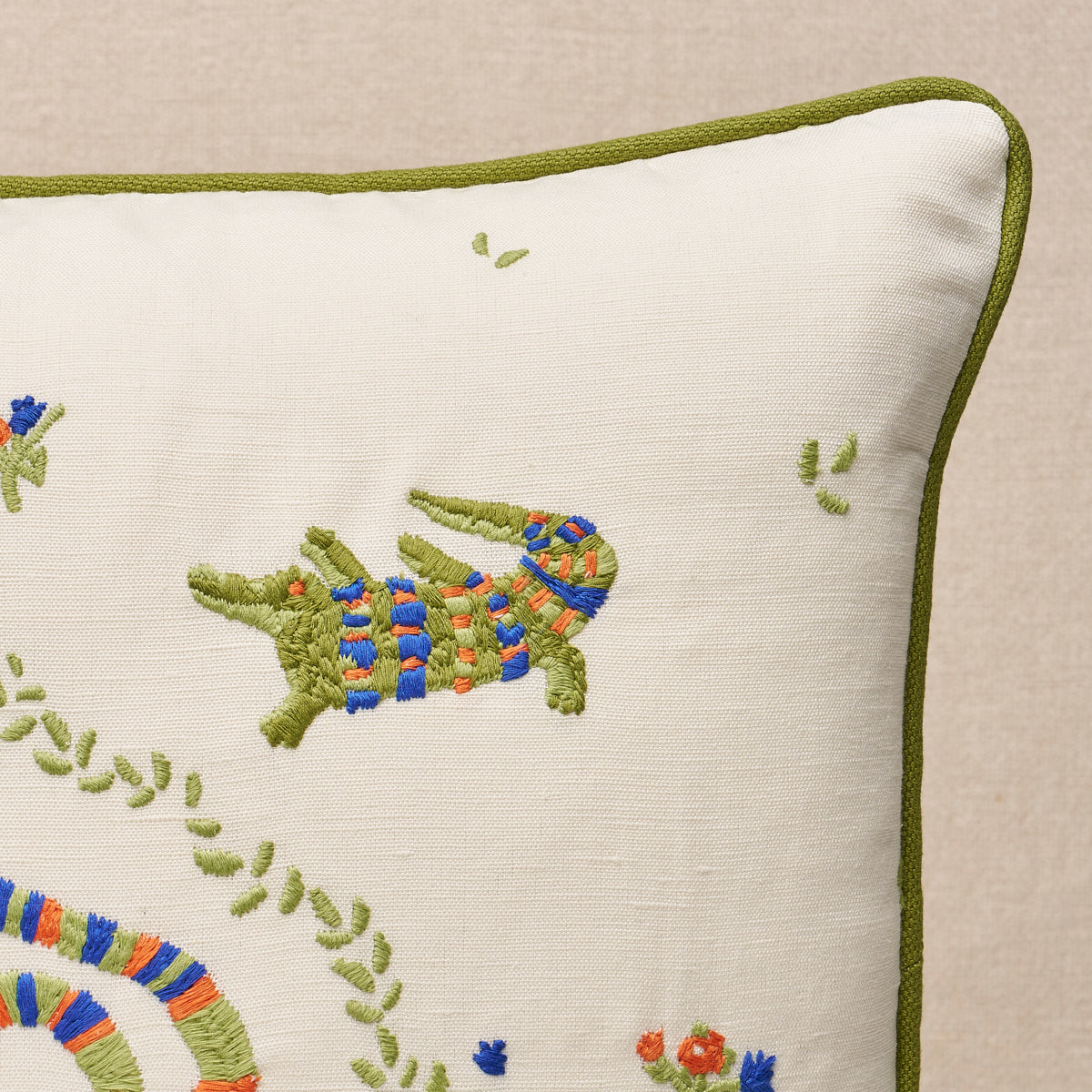 Purchase So8454003 | Reptilia Embroidery Pillow, Bright Multi On Ivory - Schumacher Pillows