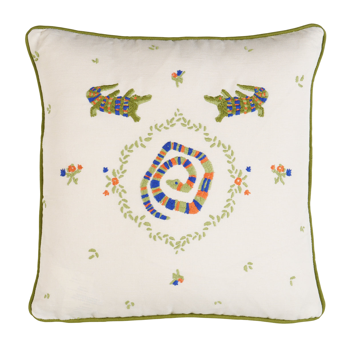 Purchase So8454003 | Reptilia Embroidery Pillow, Bright Multi On Ivory - Schumacher Pillows