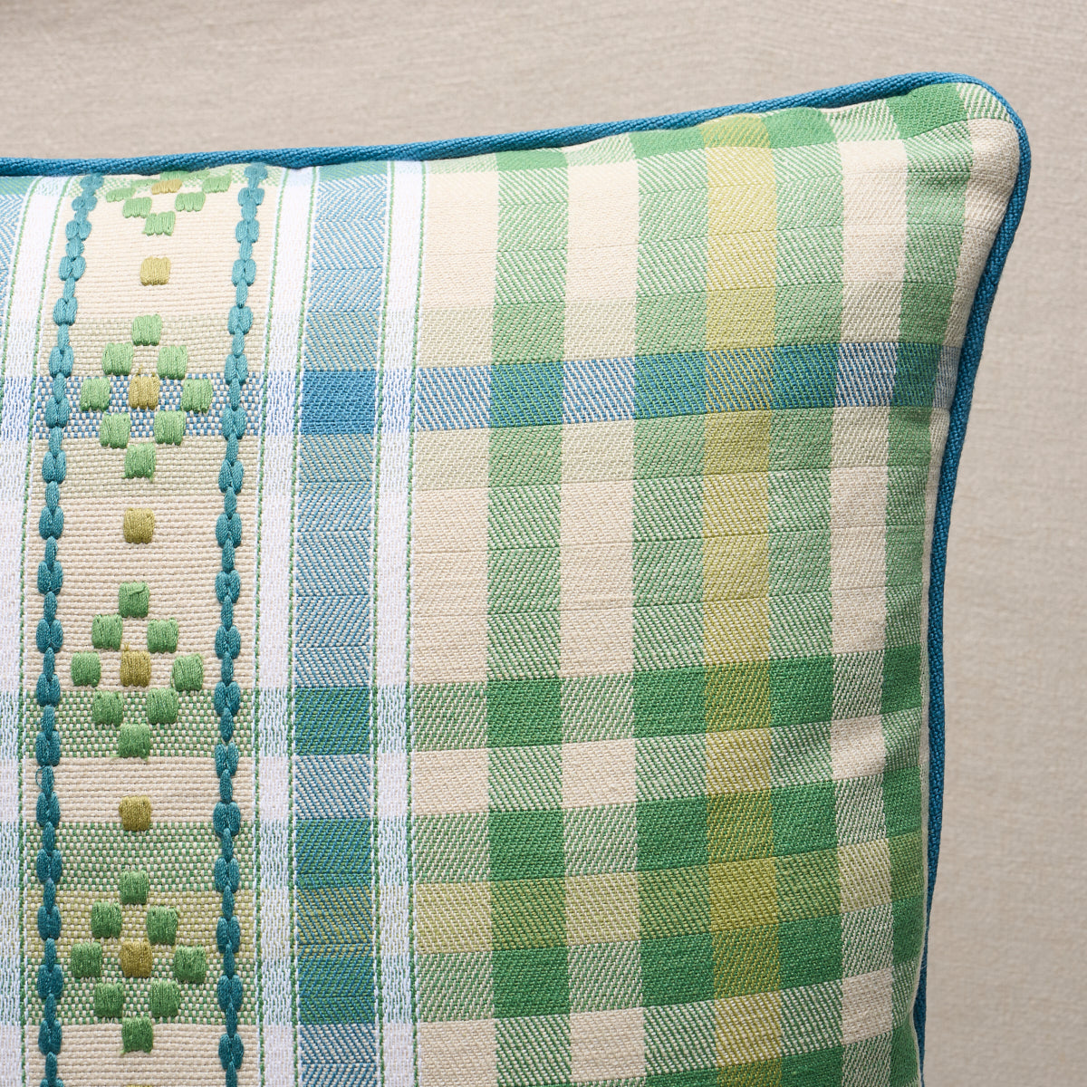 Purchase So8473105 | Hutton Check Pillow, Leaf - Schumacher Pillows