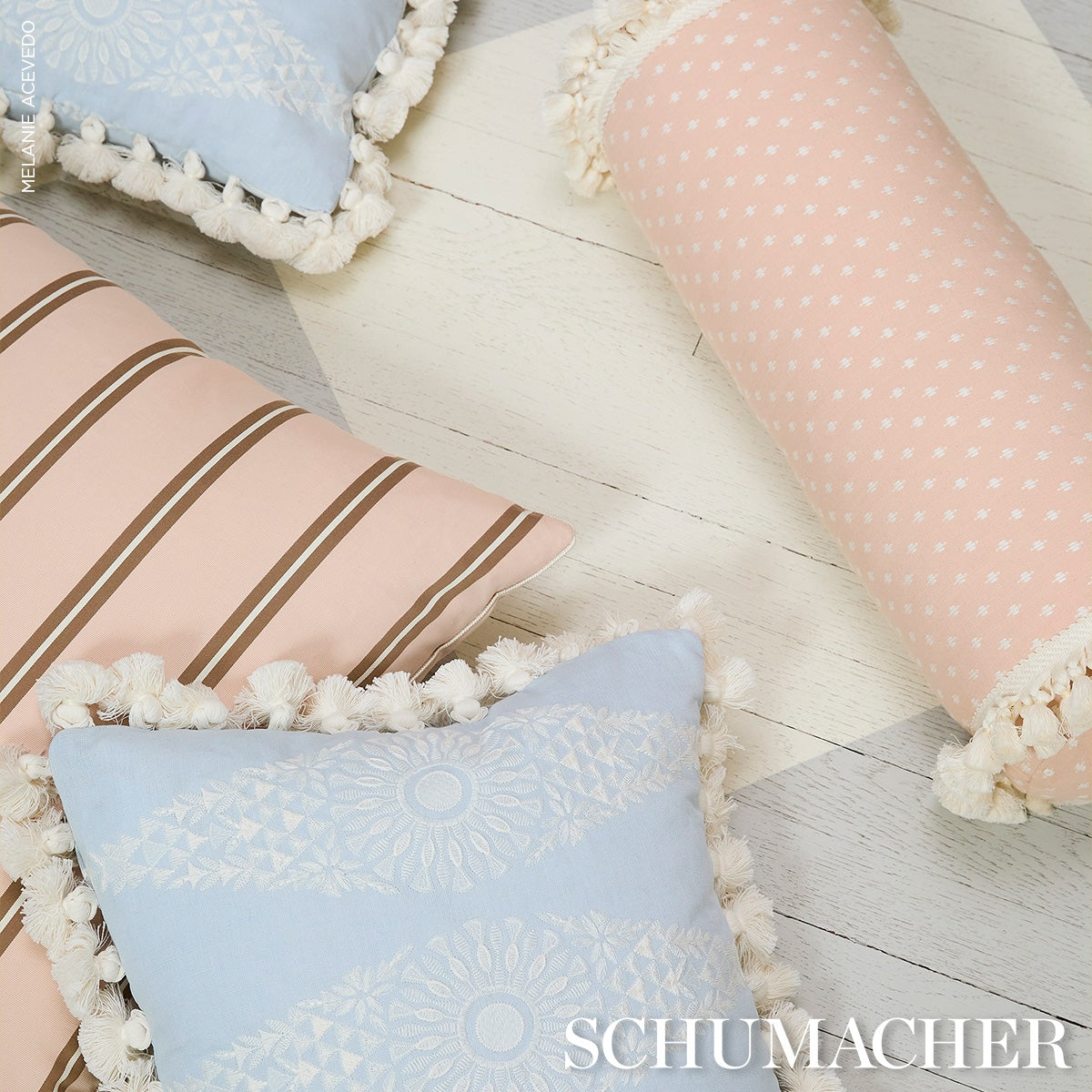 Purchase So8567103 | Tasmin Embroidery, Soft Blue - Schumacher Pillows