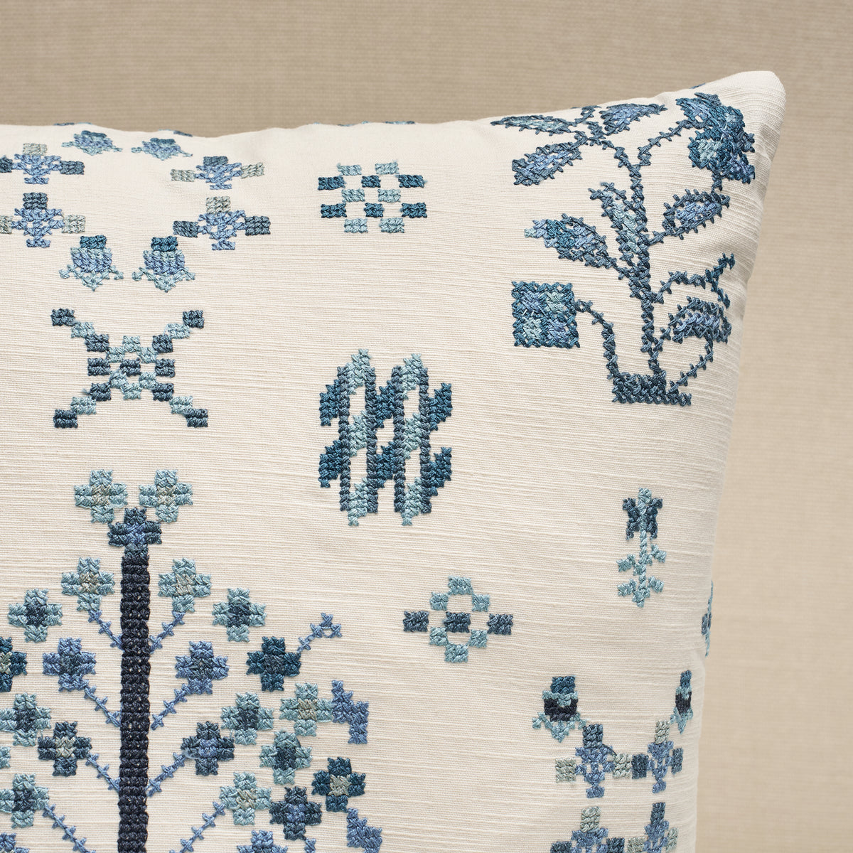 Purchase So8598106 | Fairview Cross Stitch Pillow, Indigo - Schumacher Pillows