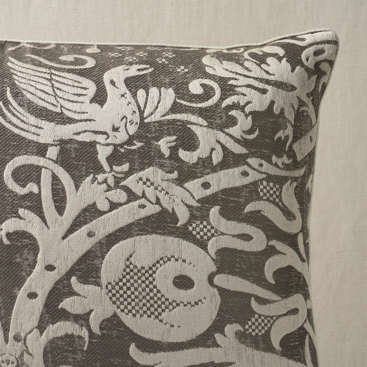 Purchase So8659006 | Dougal Damask Pillow, Smoke - Schumacher Pillows