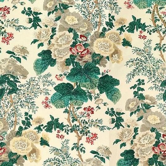 Sample 7135.LJ.0 Hollyhock Hdb, White Brown Multipurpose Fabric by Lee Jofa