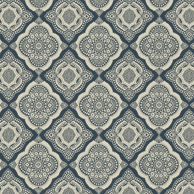 Sample 34742.5.0 Dark Blue Upholstery Medallion Motif Fabric by Kravet Contract